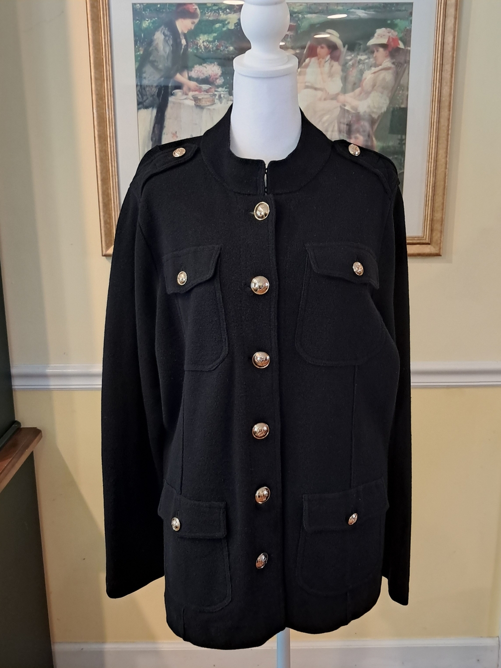 Lauren Ralph Lauren Black Cardigan With Gold Buttons